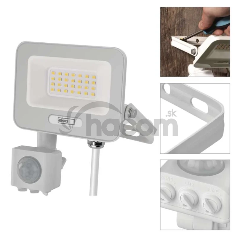 LED reflektor GLARO s pohybovým čidlom, 20 W, biely, IP54, 2000 lm, neutrálna biela