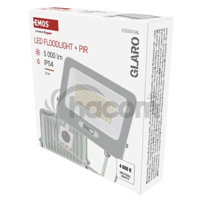 LED reflektor GLARO s pohybovým čidlom, 50 W, biely, IP54, 5000 lm, neutrálna biela