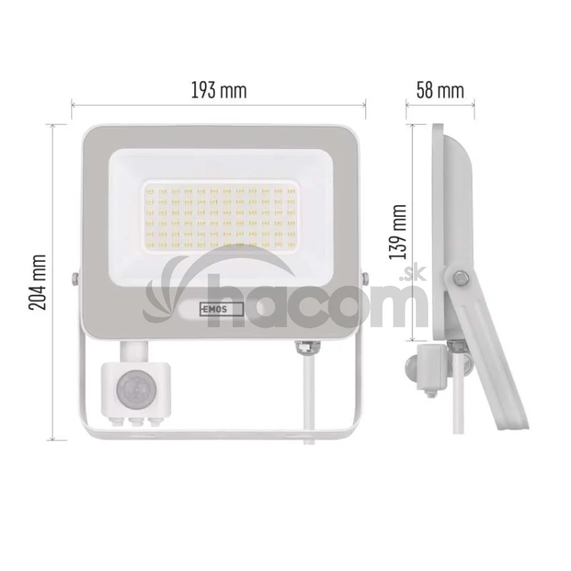 LED reflektor GLARO s pohybovým čidlom, 50 W, biely, IP54, 5000 lm, neutrálna biela