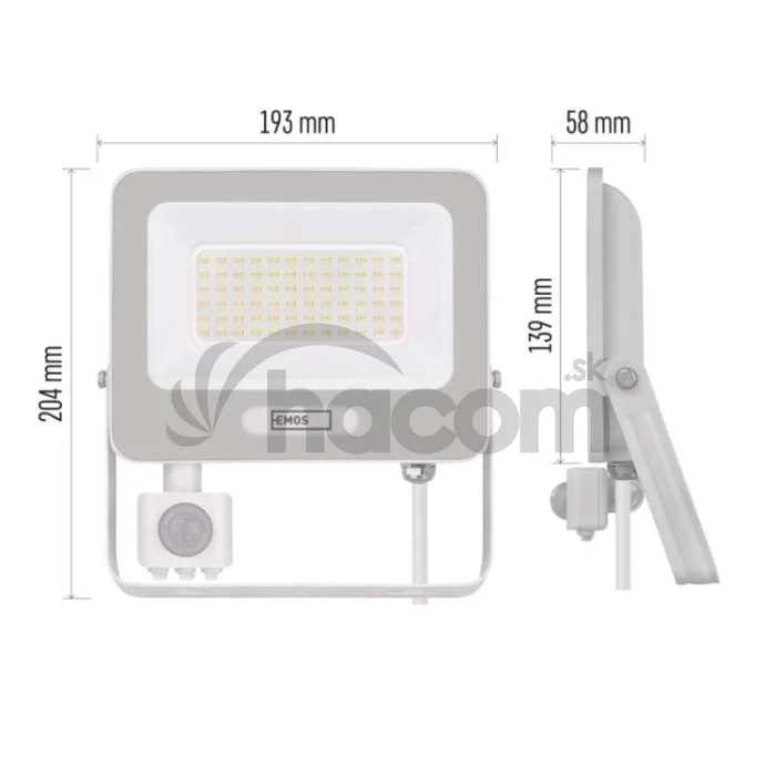 LED reflektor GLARO s pohybovým čidlom, 50 W, biely, IP54, 5000 lm, neutrálna biela