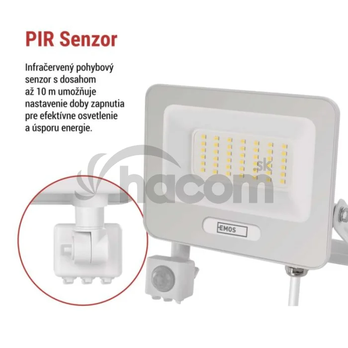LED reflektor GLARO s pohybovým čidlom, 50 W, biely, IP54, 5000 lm, neutrálna biela
