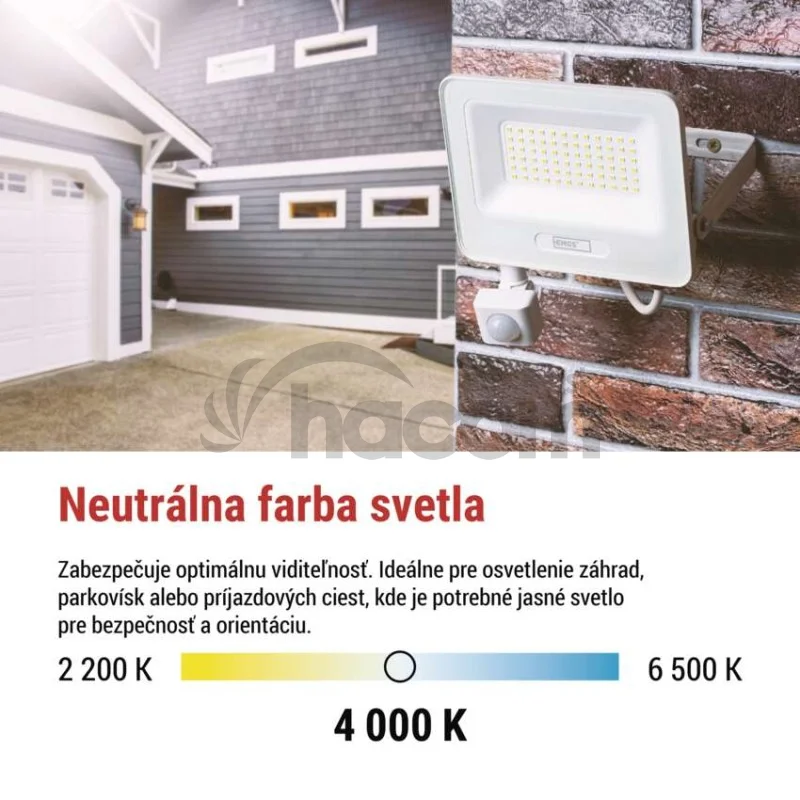 LED reflektor GLARO s pohybovým čidlom, 50 W, biely, IP54, 5000 lm, neutrálna biela