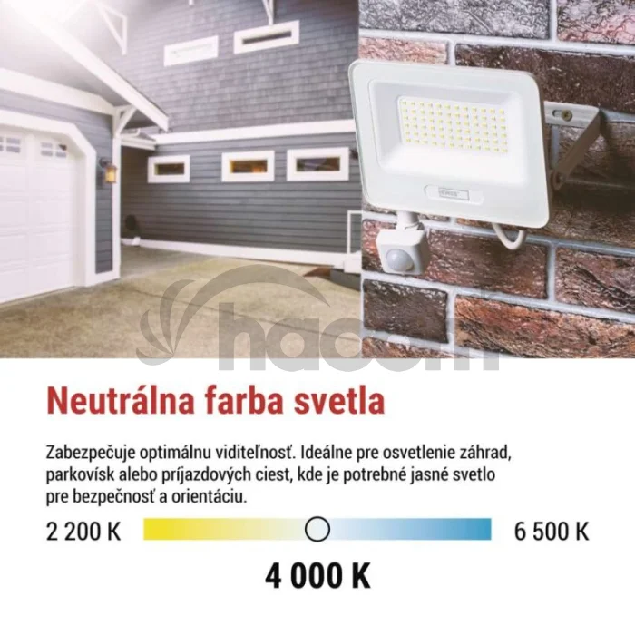 LED reflektor GLARO s pohybovým čidlom, 50 W, biely, IP54, 5000 lm, neutrálna biela