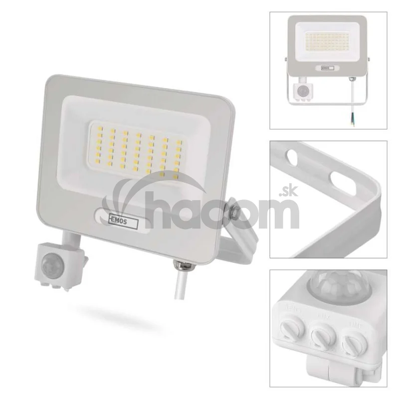 LED reflektor GLARO s pohybovým čidlom, 50 W, biely, IP54, 5000 lm, neutrálna biela