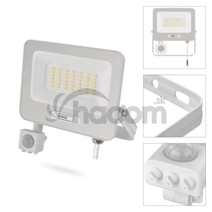 LED reflektor GLARO s pohybovým čidlom, 50 W, biely, IP54, 5000 lm, neutrálna biela