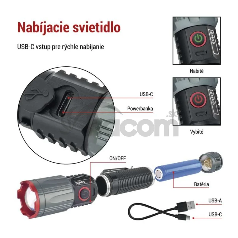 LED nabíjacie kovové svietidlo 1200 lm, 2200 mAh