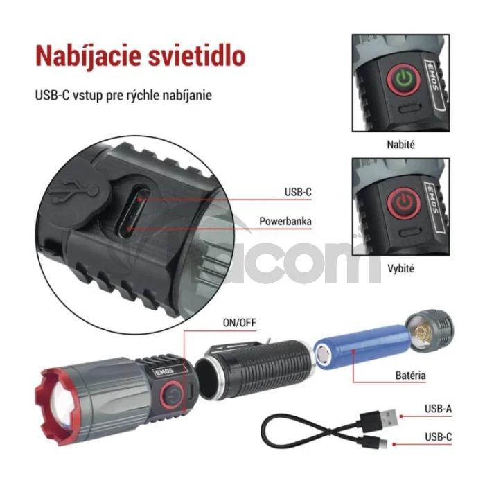 LED nabíjacie kovové svietidlo 1200 lm, 2200 mAh