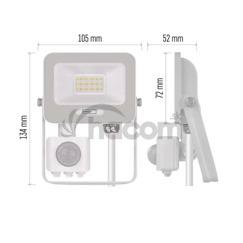 LED reflektor GLARO s pohybovým čidlom, 10 W, biely, IP54, 1000 lm, neutrálna biela