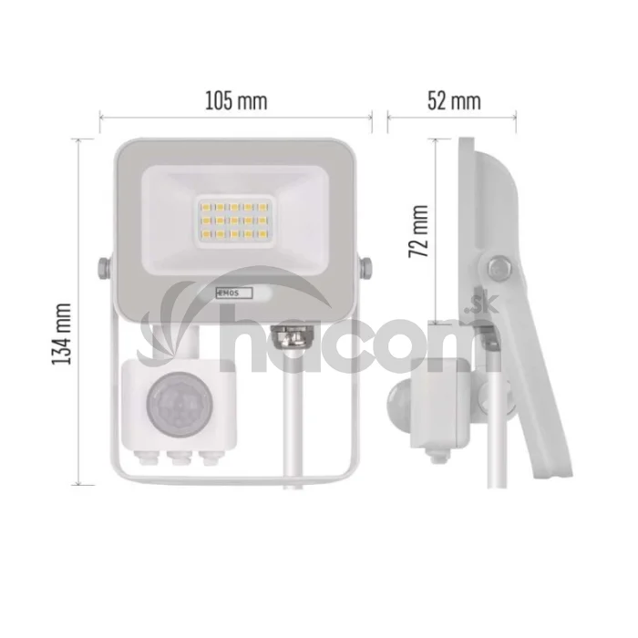 LED reflektor GLARO s pohybovým čidlom, 10 W, biely, IP54, 1000 lm, neutrálna biela