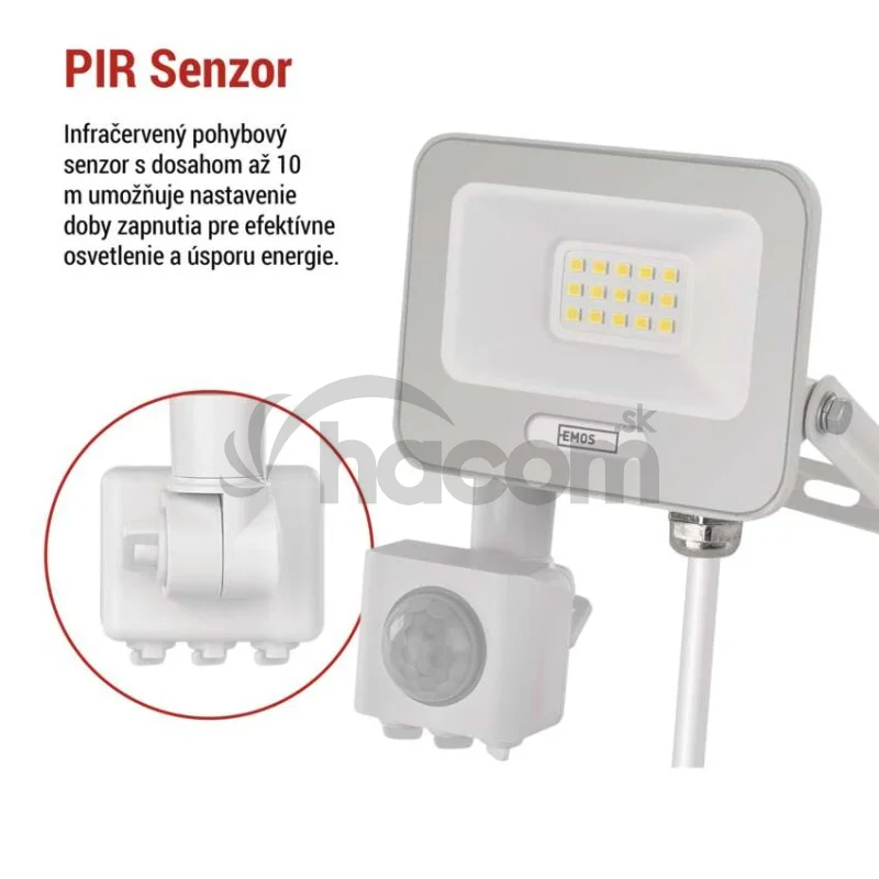 LED reflektor GLARO s pohybovým čidlom, 10 W, biely, IP54, 1000 lm, neutrálna biela