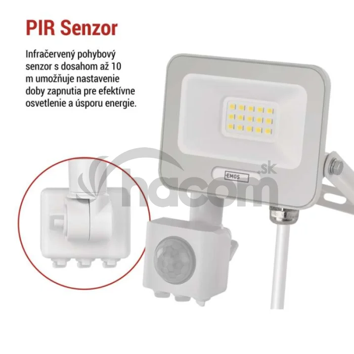 LED reflektor GLARO s pohybovým čidlom, 10 W, biely, IP54, 1000 lm, neutrálna biela