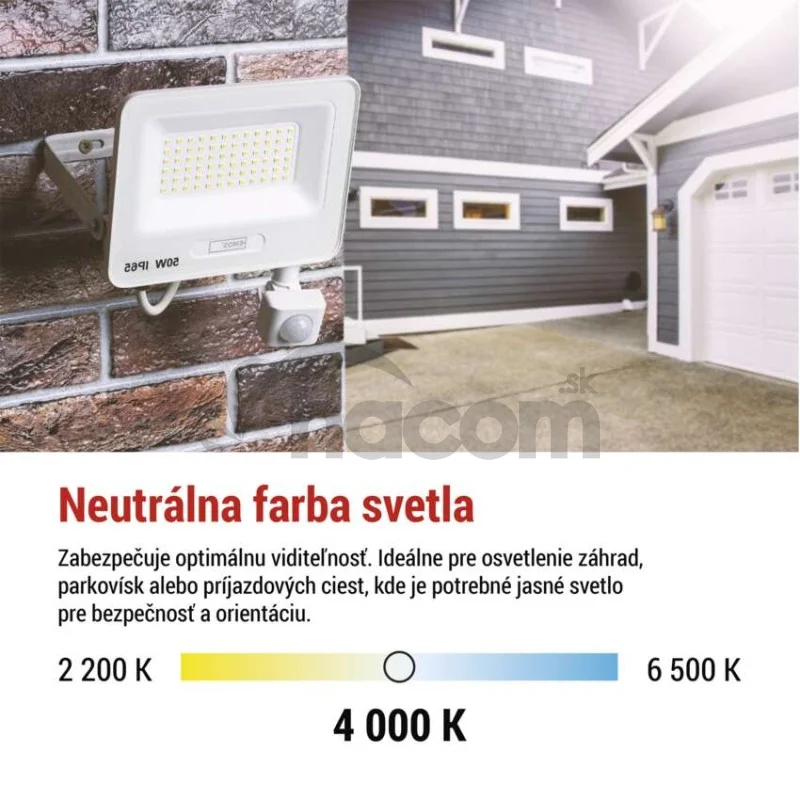 LED reflektor GLARO s pohybovým čidlom, 10 W, biely, IP54, 1000 lm, neutrálna biela