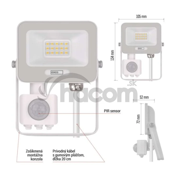 LED reflektor GLARO s pohybovým čidlom, 20 W, biely, IP54, 2000 lm, neutrálna biela