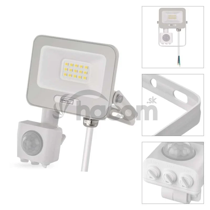 LED reflektor GLARO s pohybovým čidlom, 10 W, biely, IP54, 1000 lm, neutrálna biela