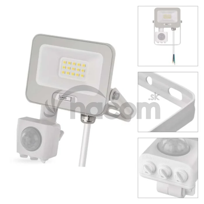 LED reflektor GLARO s pohybovým čidlom, 10 W, biely, IP54, 1000 lm, neutrálna biela
