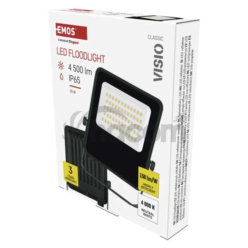 LED reflektor VISIO čierny, 30W neutrálna biela