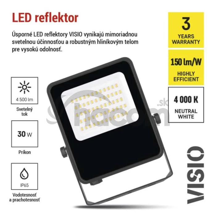 LED reflektor VISIO čierny, 30W neutrálna biela