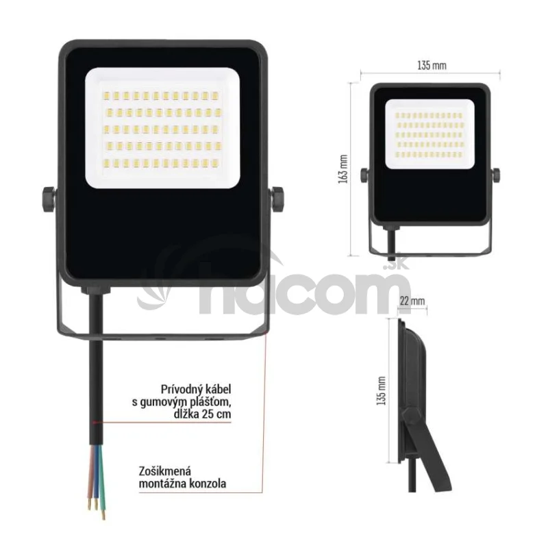 LED reflektor VISIO čierny, 30W neutrálna biela