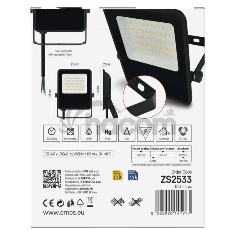 LED reflektor VISIO čierny, 30W neutrálna biela