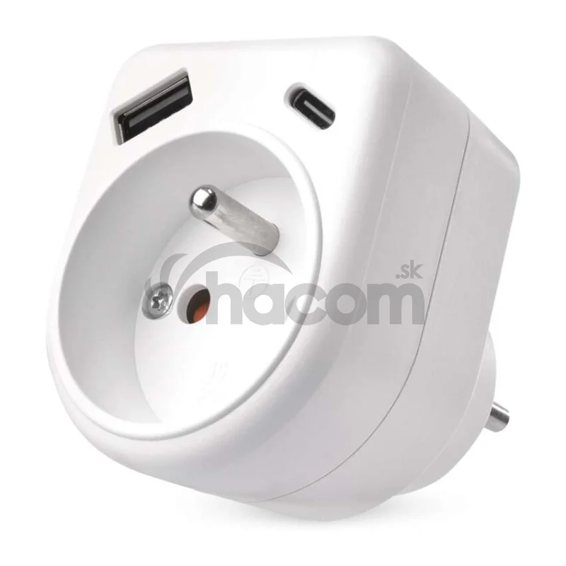 Rozbočovacia zásuvka 1×, 1×USB-A+1×USB-C, biela