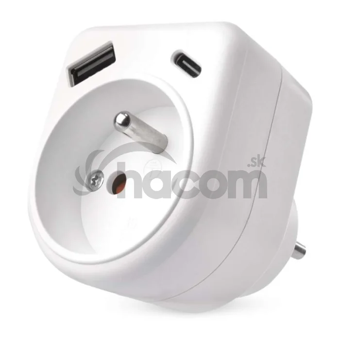 Rozbočovacia zásuvka 1×, 1×USB-A+1×USB-C, biela