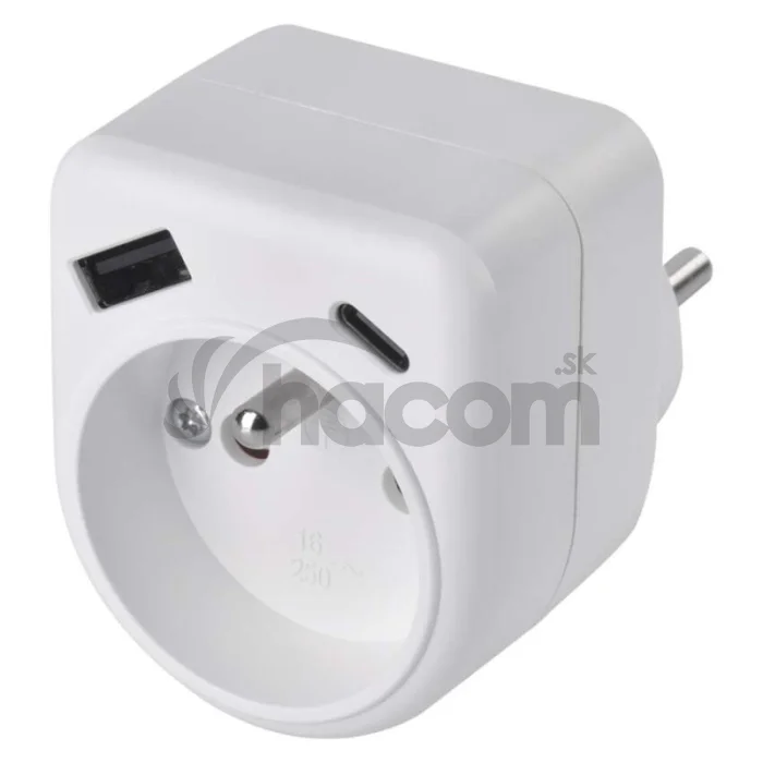 Rozbočovacia zásuvka 1×, 1×USB-A+1×USB-C, biela