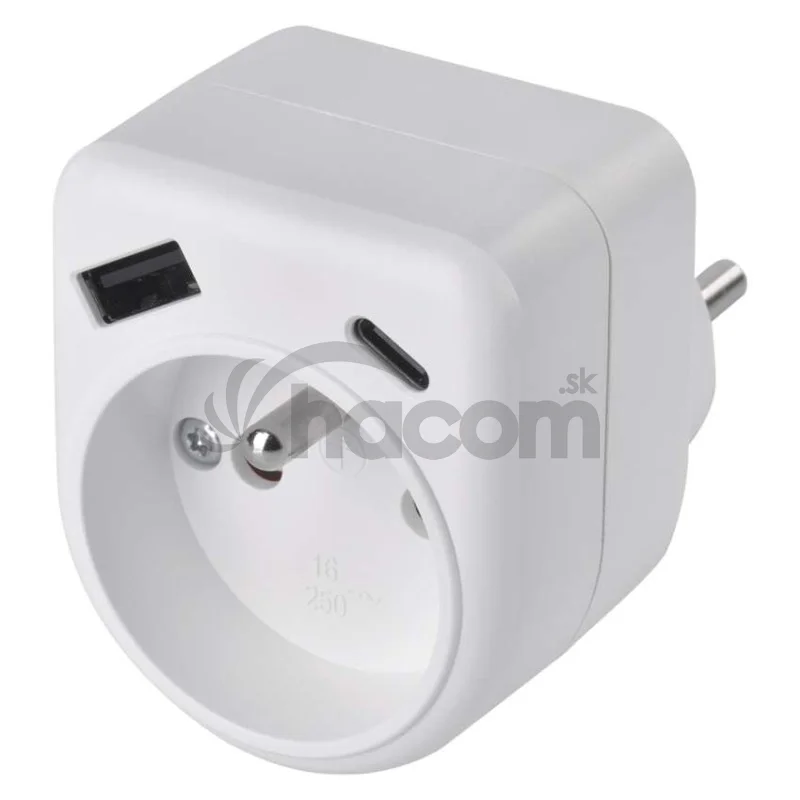 Rozbočovacia zásuvka 1×, 1×USB-A+1×USB-C, biela