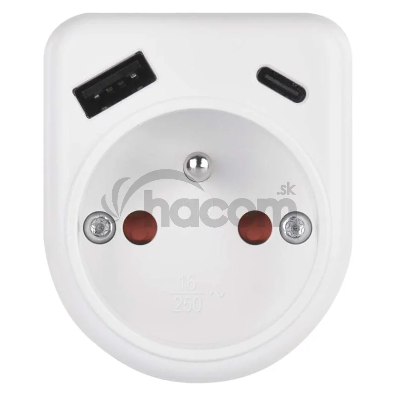 Rozbočovacia zásuvka 1×, 1×USB-A+1×USB-C, biela