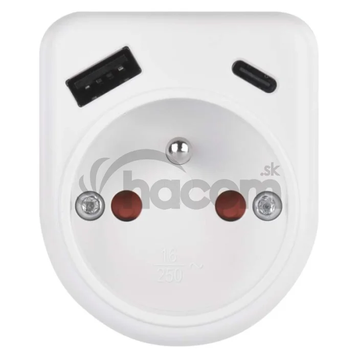 Rozbočovacia zásuvka 1×, 1×USB-A+1×USB-C, biela