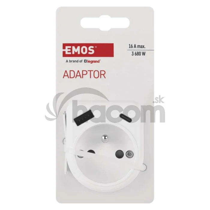 Rozbočovacia zásuvka 1×, 1×USB-A+1×USB-C, biela