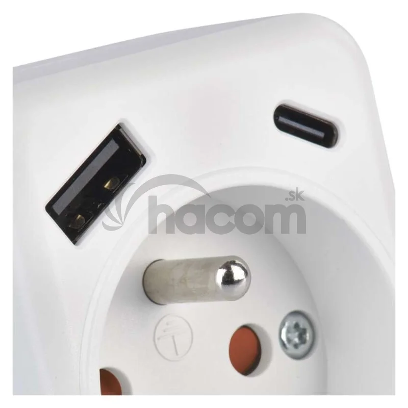 Rozbočovacia zásuvka 1×, 1×USB-A+1×USB-C, biela