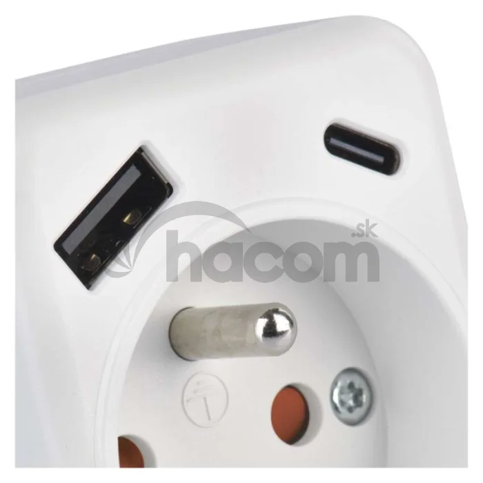 Rozbočovacia zásuvka 1×, 1×USB-A+1×USB-C, biela