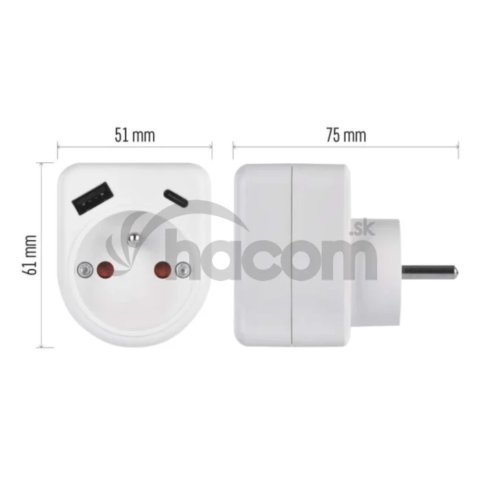 Rozbočovacia zásuvka 1×, 1×USB-A+1×USB-C, biela