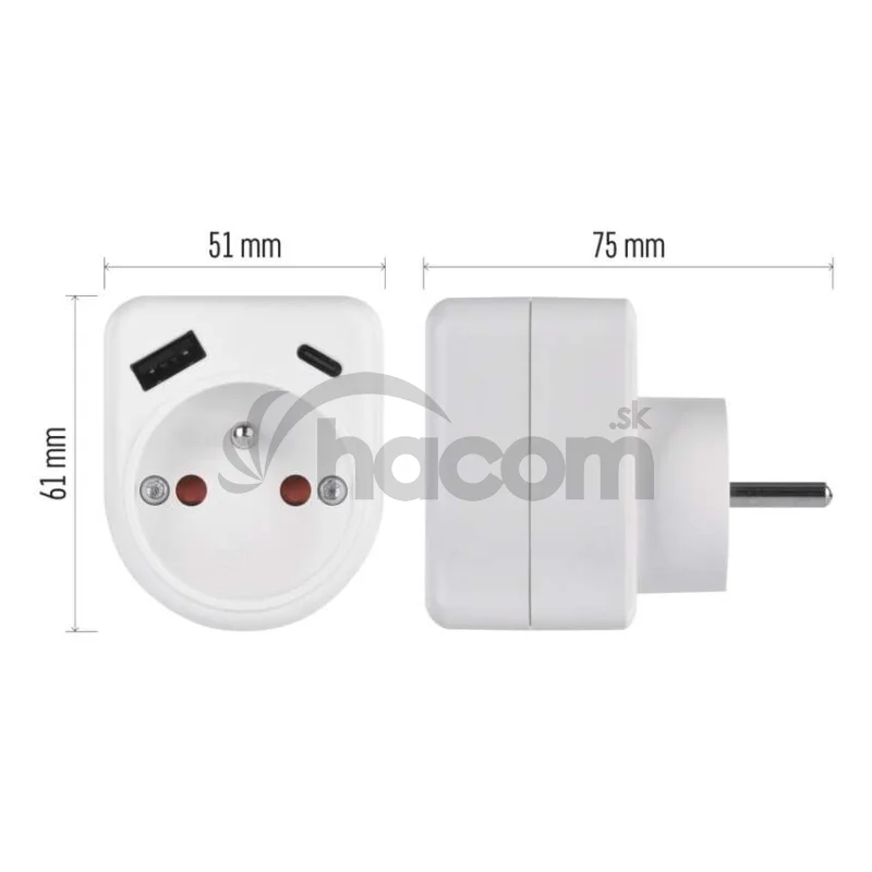 Rozbočovacia zásuvka 1×, 1×USB-A+1×USB-C, biela