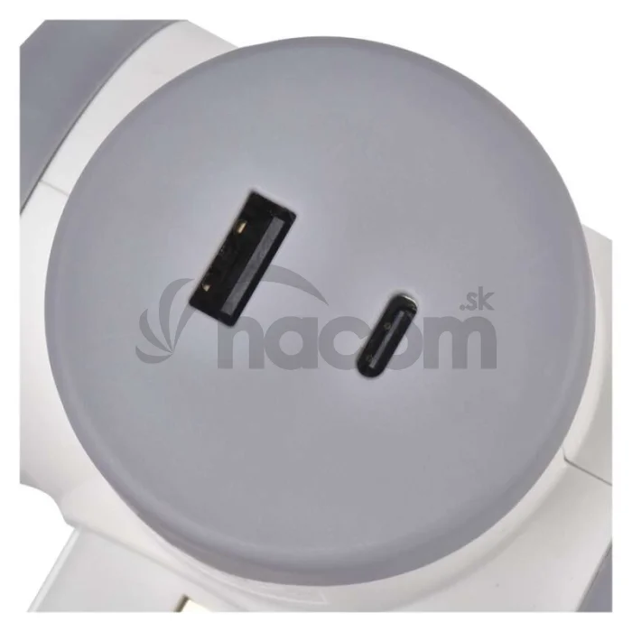 Rozbočovacia zásuvka 2×, 1×USB-A+1×USB-C, bielo-sivá