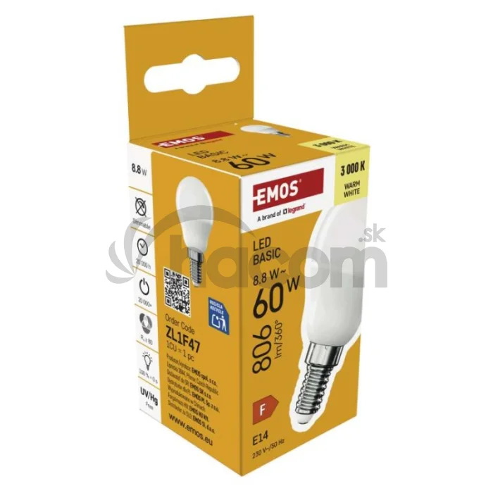 LED žiarovka Basic MINI GLOBE E14 / 8,8 W (60 W) / 806 lm / Teplá biela
