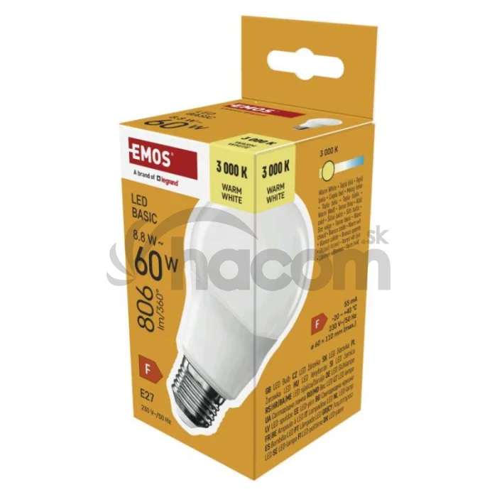 LED žiarovka Basic A60 / E27 / 8,8 W (60 W) / 806 lm / Teplá biela