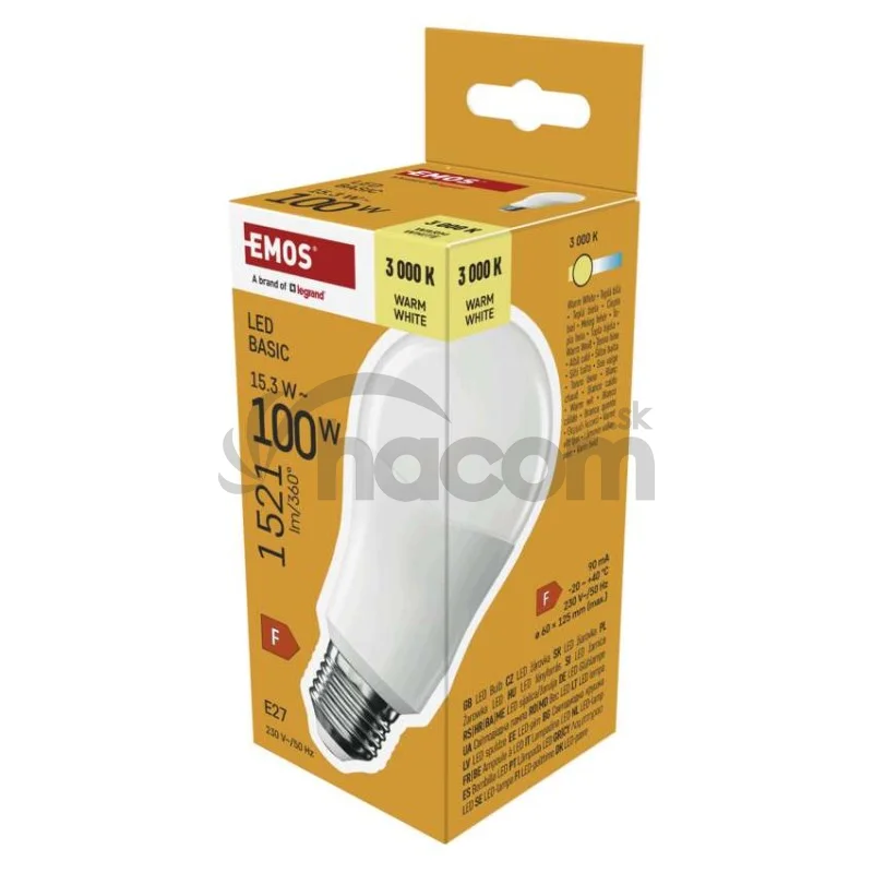 LED žiarovka Basic A60 / E27 / 15,3W (100 W) / 1521 lm / Teplá biela