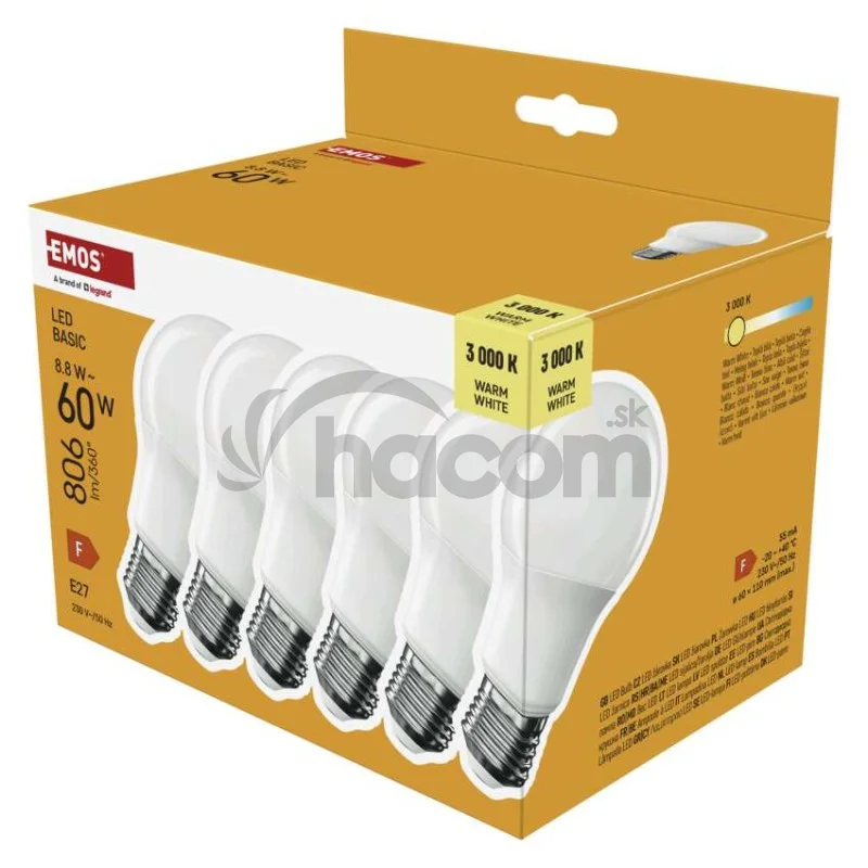 LED žiarovka Basic A60 / E27 / 8,8 W (60 W) / 806 lm / Teplá biela