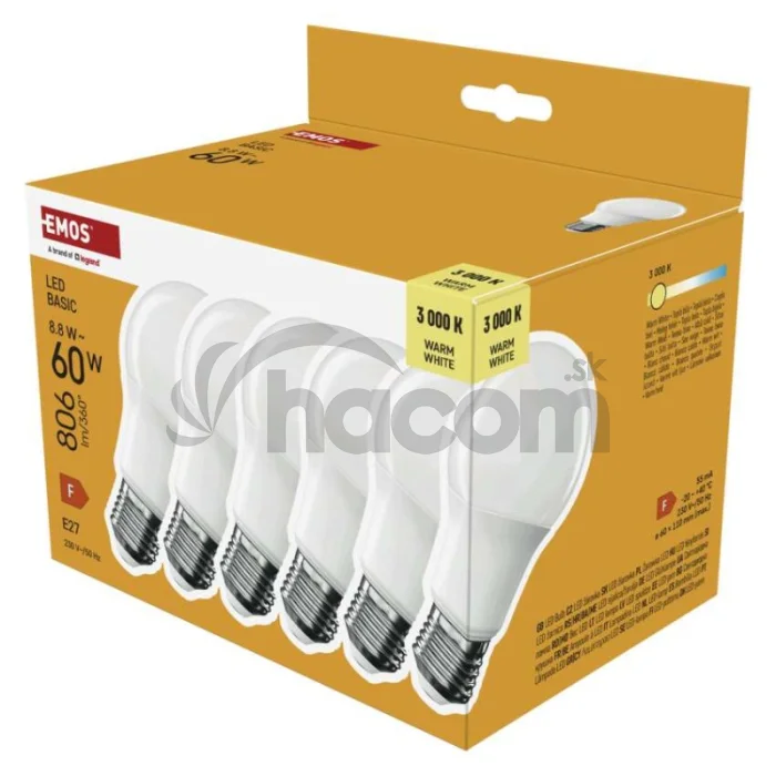 LED žiarovka Basic A60 / E27 / 8,8 W (60 W) / 806 lm / Teplá biela