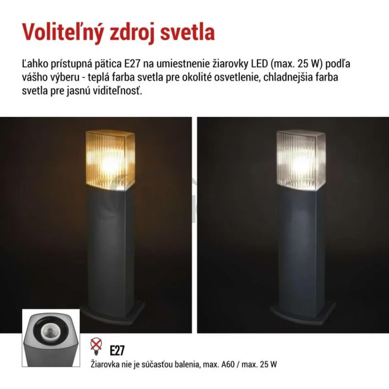 Záhradné stĺpikové svietidlo LANA, 15,3 x 13,3 x 45 cm, 1 x E27, 25 W