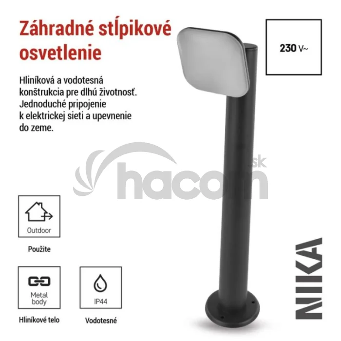 LED záhradné stĺpikové svietidlo NIKA, 12 x 12 x 50 cm, 12,5 W, teplá biela