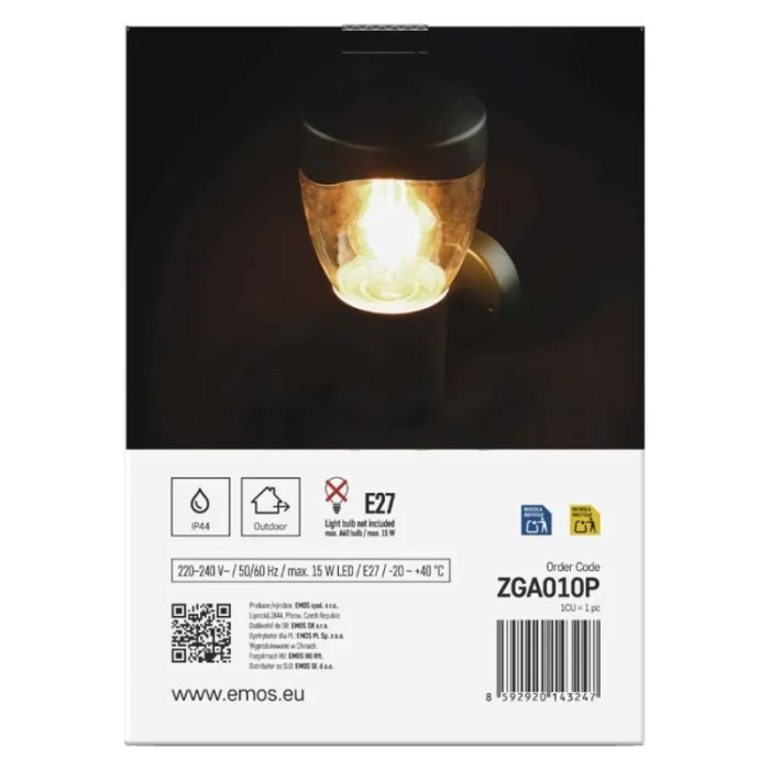 Záhradné nástenné svietidlo ARTEO, 16,4 x 12 x 23 cm, 1 x E27, 15 W