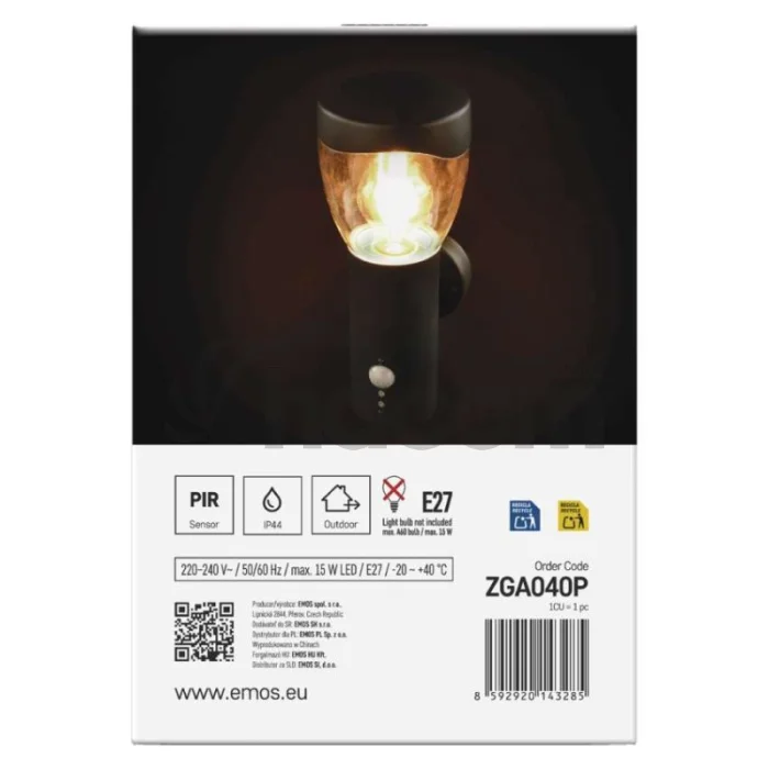 Záhradné nástenné svietidlo ARTEO, senzor súmraku, 16,4 x 12 x 29,5 cm, 1 x E27, 15 W