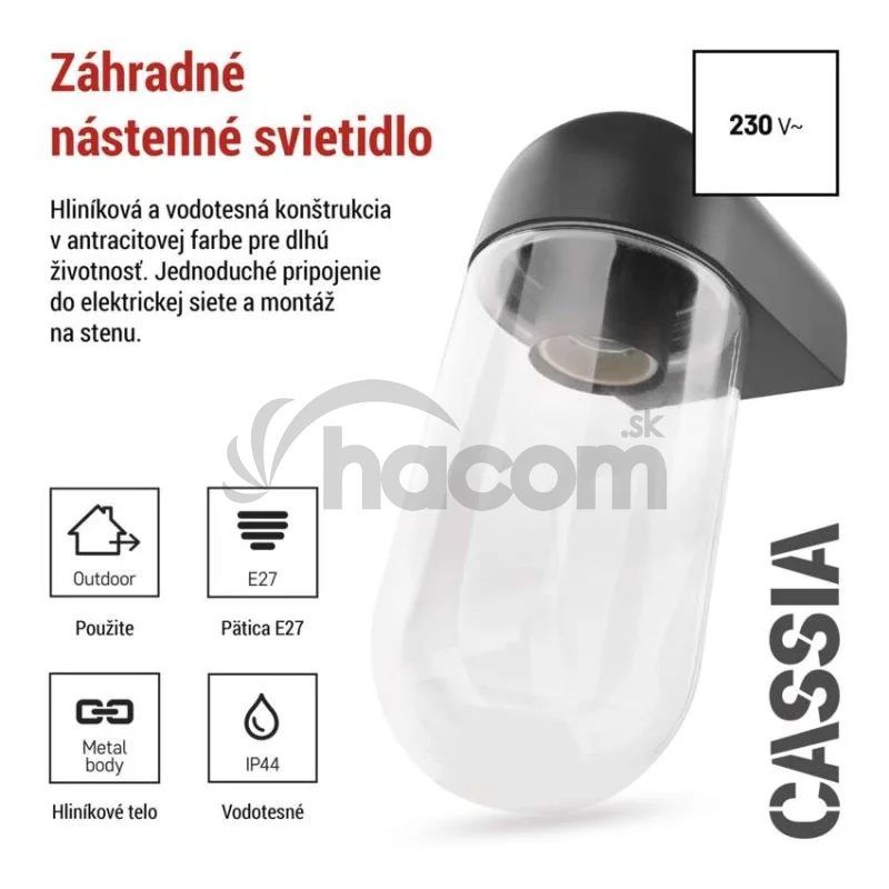 Záhradné nástenné svietidlo CASSIA, 12,6 x 9,5 x 22,2 cm, 1 x E27, 15 W