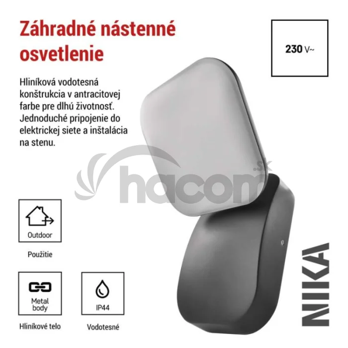 LED záhradné nástenné svietidlo NIKA, 12 x 12 x 20 cm, 12,5 W, teplá biela