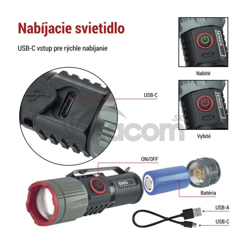 LED nabíjacie kovové svietidlo 300 lm, 700 mAh