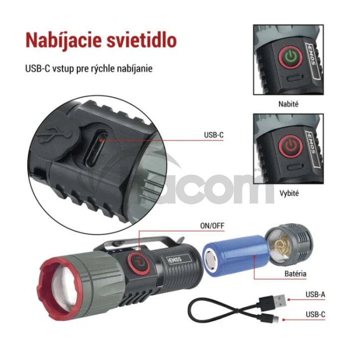 LED nabíjacie kovové svietidlo 300 lm, 700 mAh