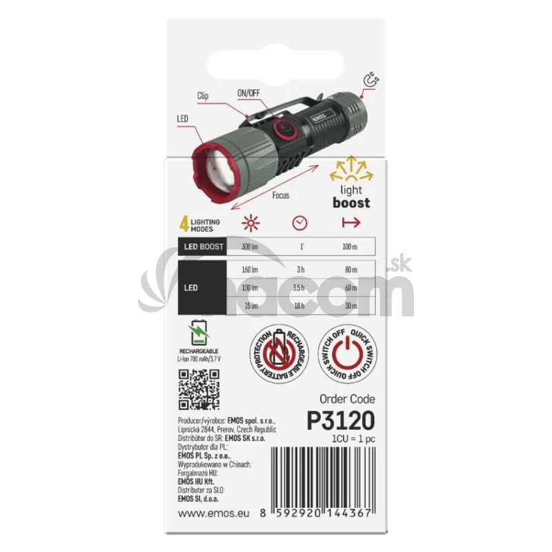 LED nabíjacie kovové svietidlo 300 lm, 700 mAh