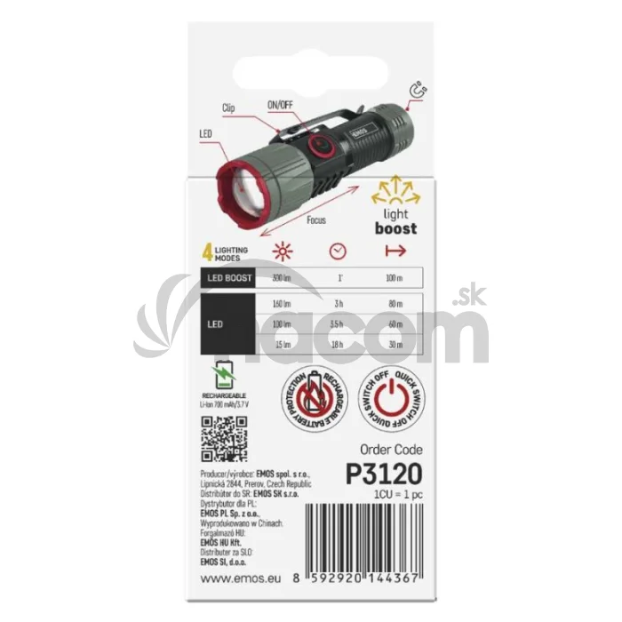 LED nabíjacie kovové svietidlo 300 lm, 700 mAh